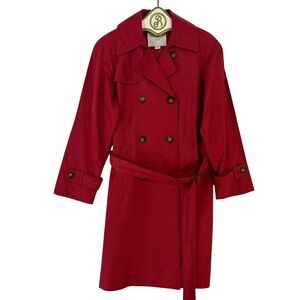 Larry Levine Sport Red Trench Coat Women's XS Belted Vintage Capsule Retro